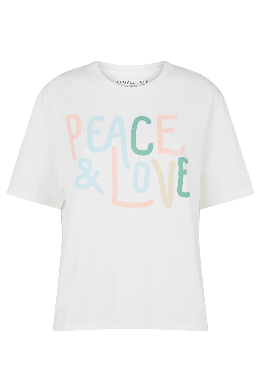 People Tree Fair Trade, Ethical & Sustainable Peace & Love Print Tee in Eco white 100% organic certified cotton