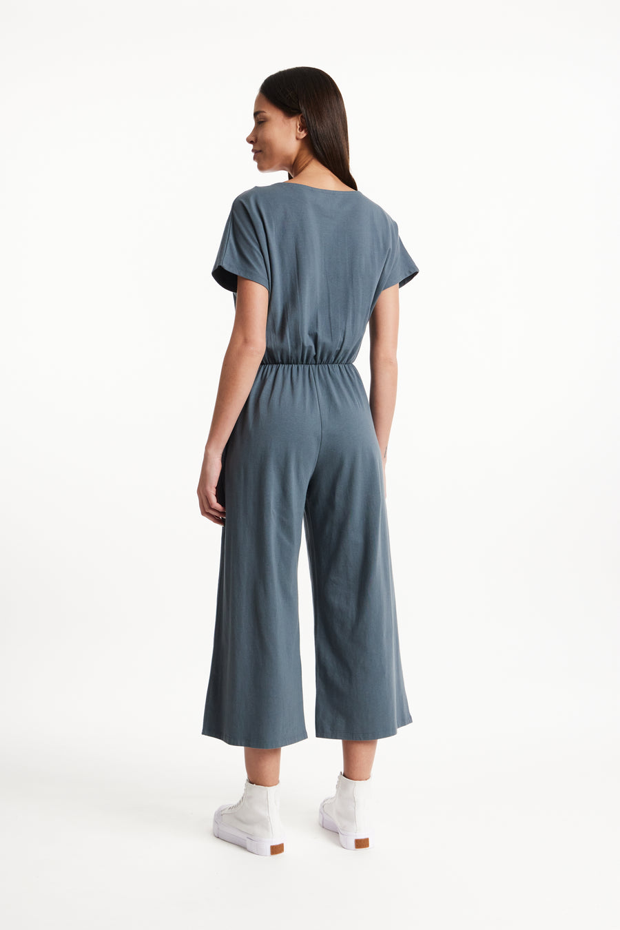 People Tree Fair Trade, Ethical & Sustainable Evelyn Jumpsuit in Dark grey 95% organic certified cotton, 5% elastane