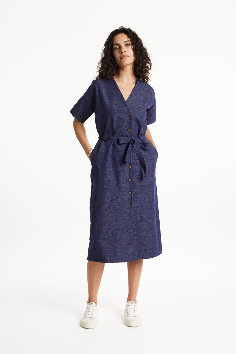 People Tree Fair Trade, Ethical & Sustainable India Dress in Navy 100% Organic Cotton