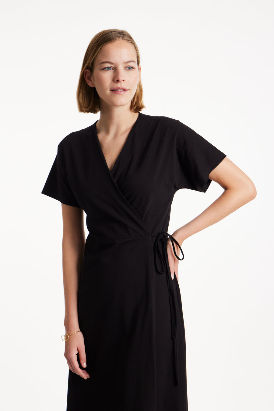 People Tree Fair Trade, Ethical & Sustainable Leora Wrap Dress in Black 95% organic certified cotton, 5% elastane