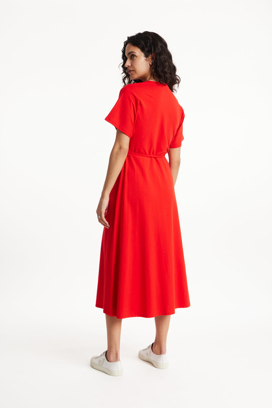 People Tree Fair Trade, Ethical & Sustainable Leora Wrap Dress in Red 95% organic certified cotton, 5% elastane