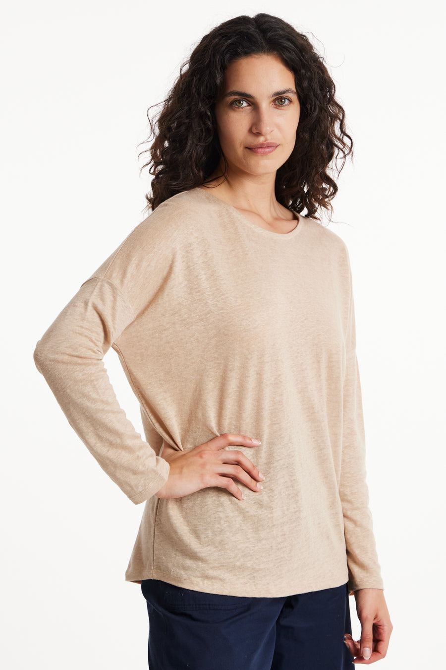 People Tree Fair Trade, Ethical & Sustainable Nerissa Linen Top in Sand 100% organic certified linen