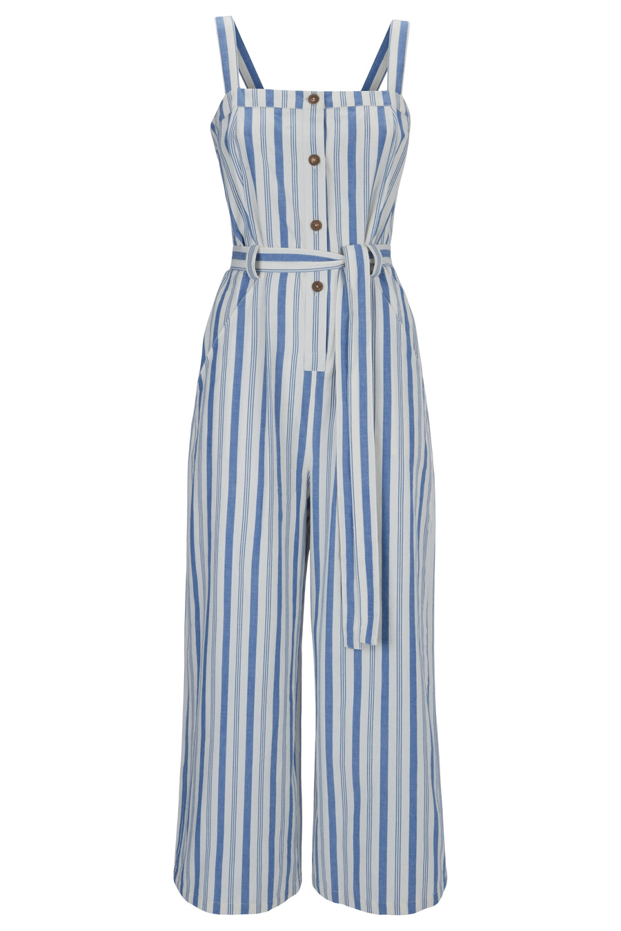 People Tree Fair Trade, Ethical & Sustainable Rena Striped Jumpsuit in Blue stripe 100% Organic Cotton